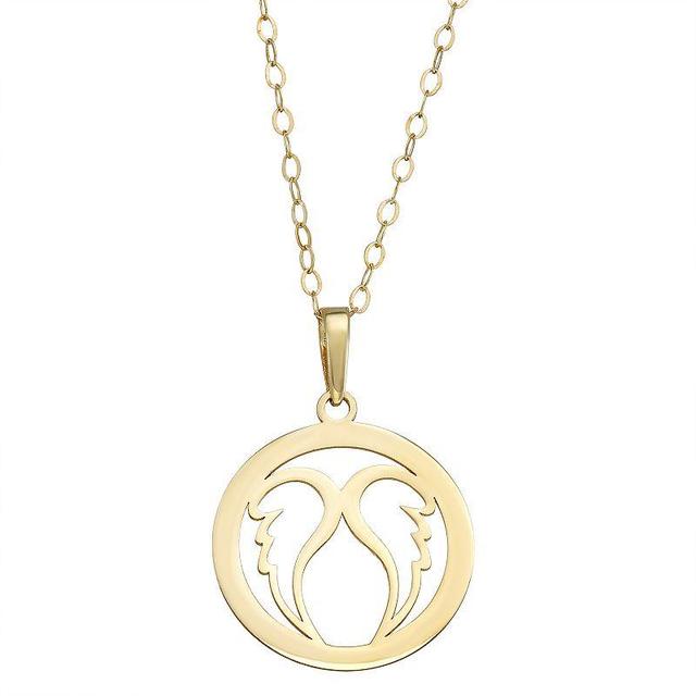 10k Gold Angel Wings Disc Pendant Necklace, Womens Yellow Product Image