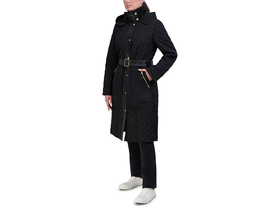 Cole Haan Womens Signature Hooded Belted Long Coat - Black Product Image