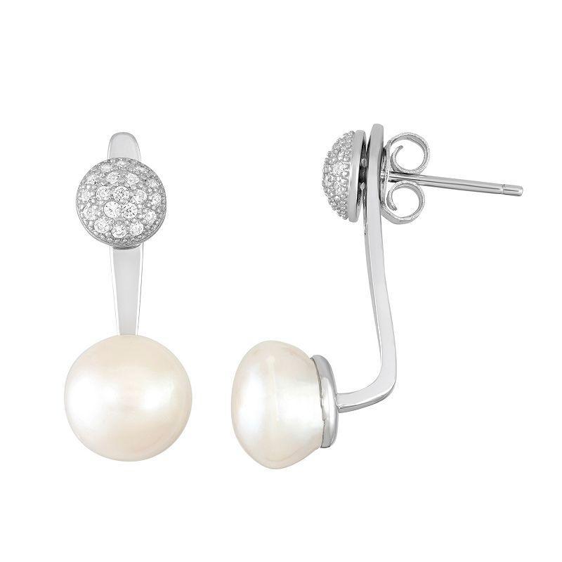 Sterling Silver Freshwater Cultured Pearl & Cubic Zirconia Ear Jacket Earrings, Womens, White Product Image