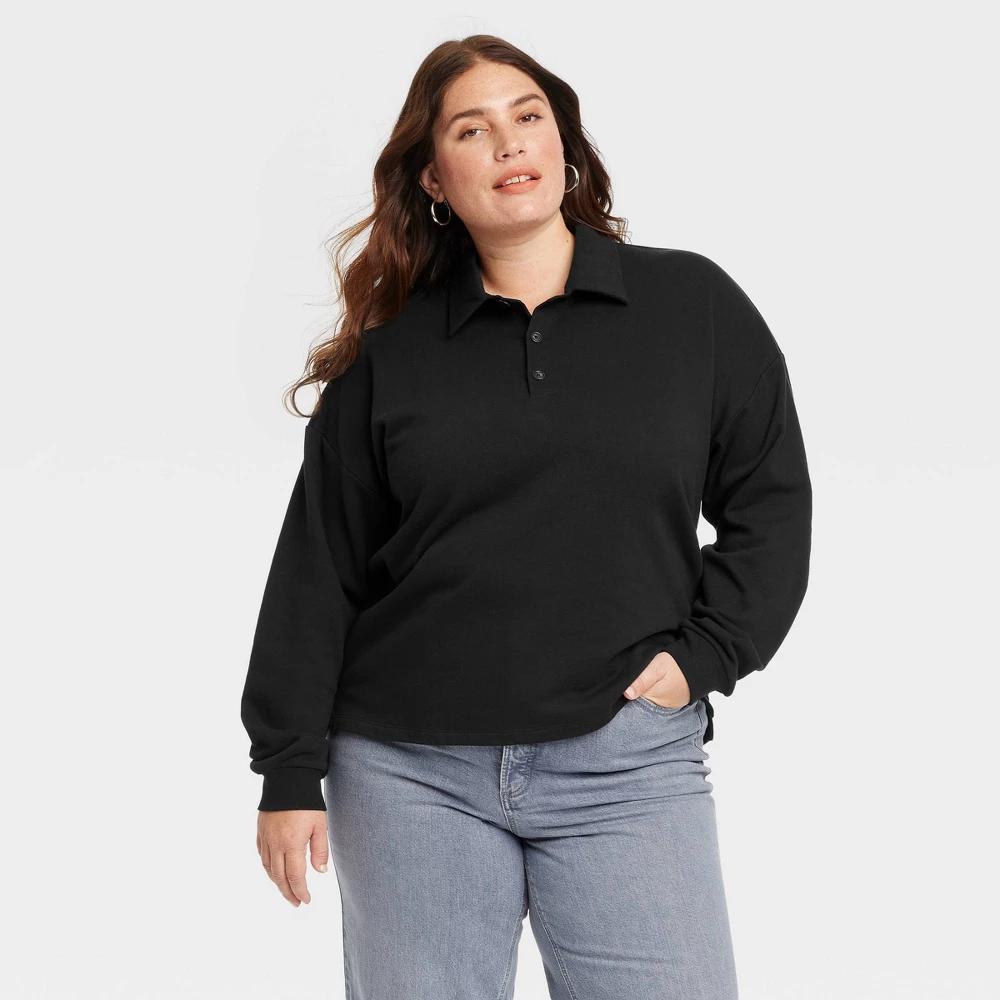 Womens Long Sleeve Polo Shirt - Universal Thread Black XXL product image