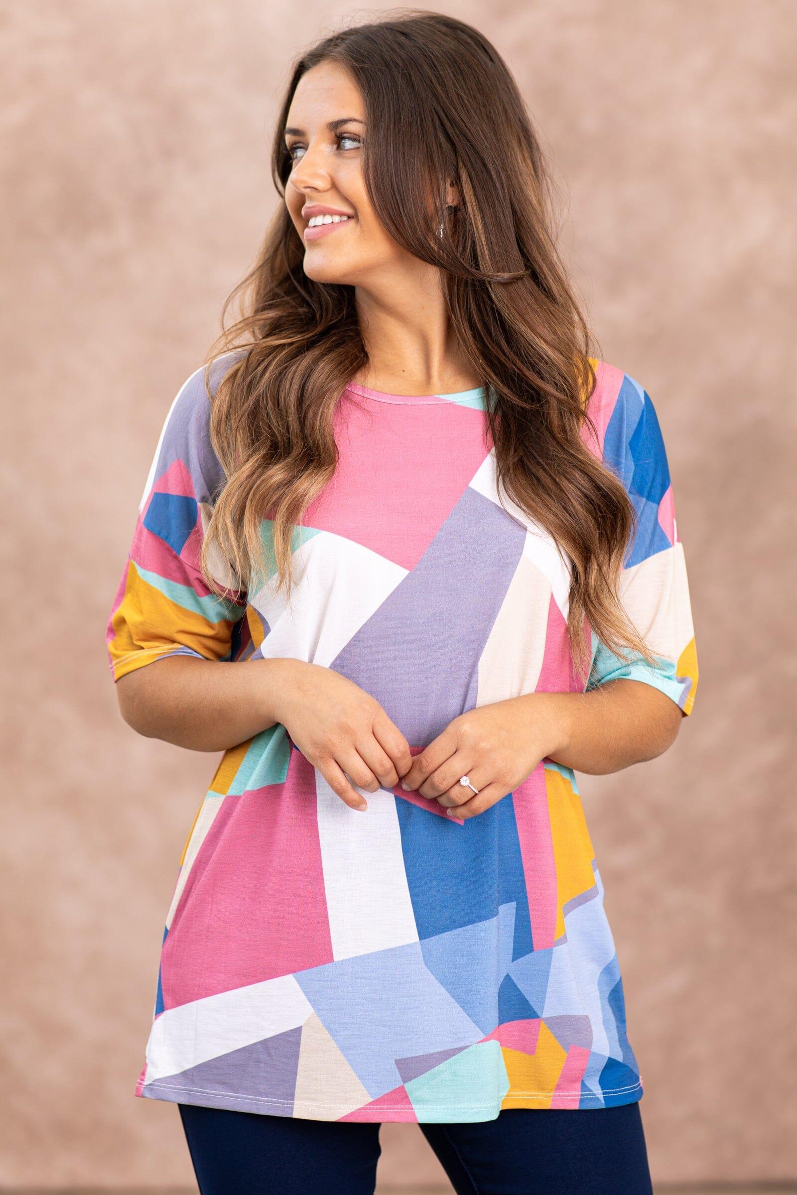 Dark Blush and Blue Multicolor Abstract Top Product Image