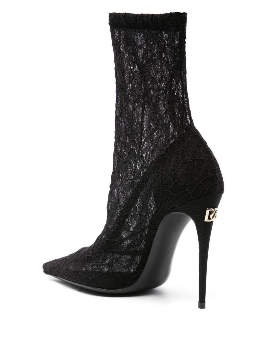 DOLCE & GABBANA Black Stretch Lace Boots Product Image