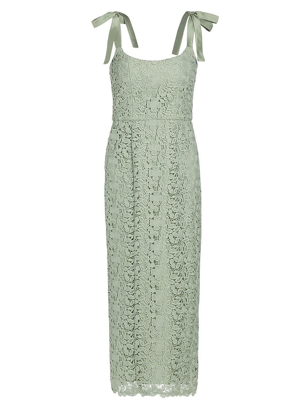 Womens Poppy Green Tie Strap Crochet Knit Midi-Dress Product Image