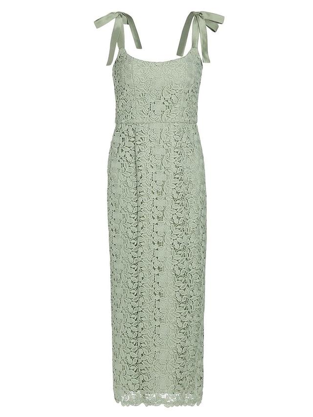 Womens Poppy Green Tie Strap Crochet Knit Midi-Dress Product Image