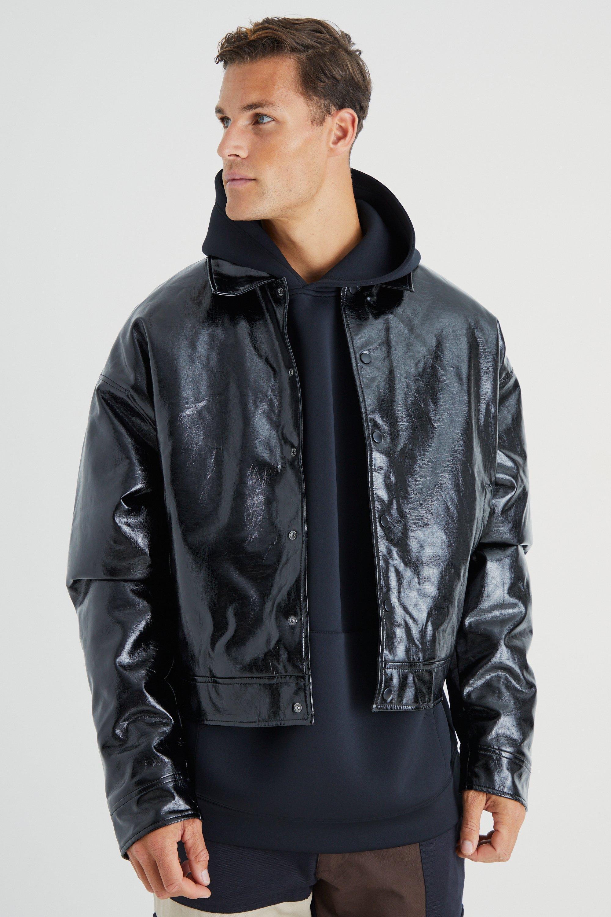 Tall Boxy High Shine Pu Harrington | boohooMAN USA Product Image