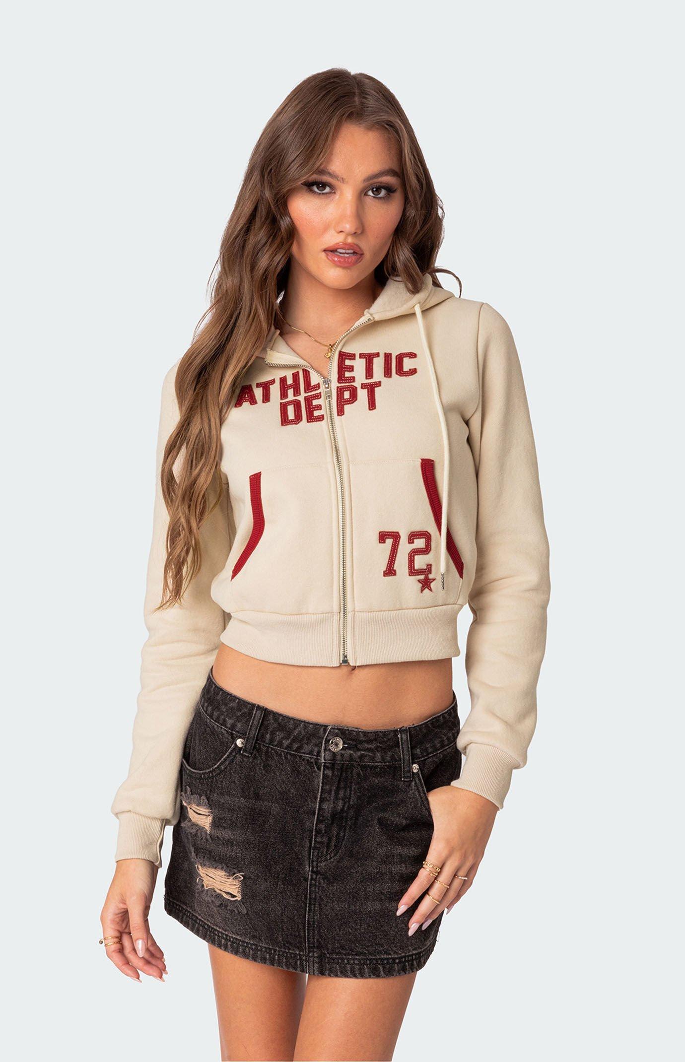 Edikted Women's Athletic Dept Cropped Zip-Up Hoodie Product Image