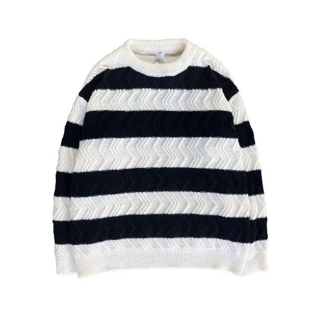 Crew Neck Striped Oversized Sweater Product Image