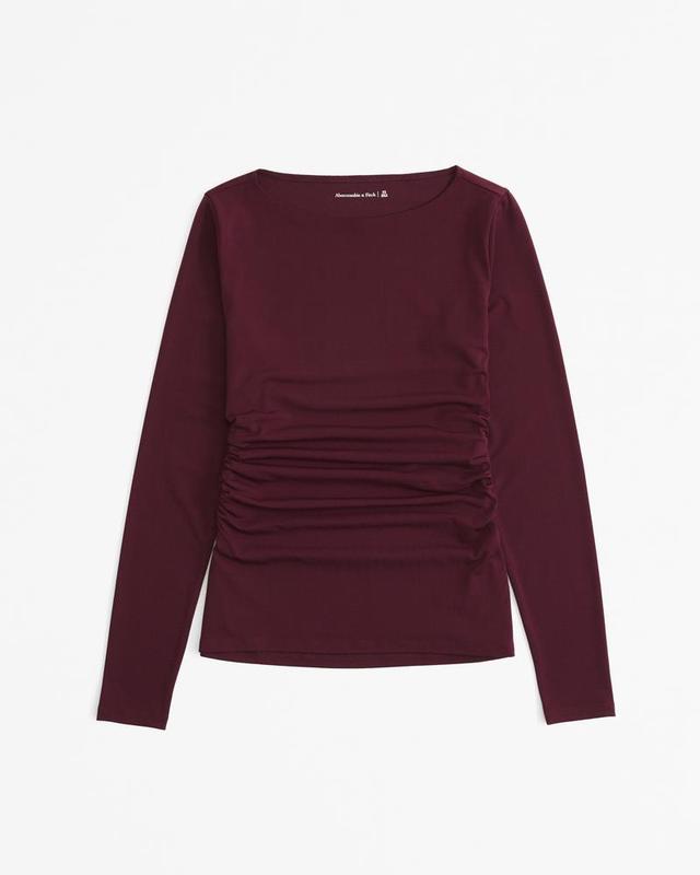 Long-Sleeve Stretch Crepe Slash Top Product Image