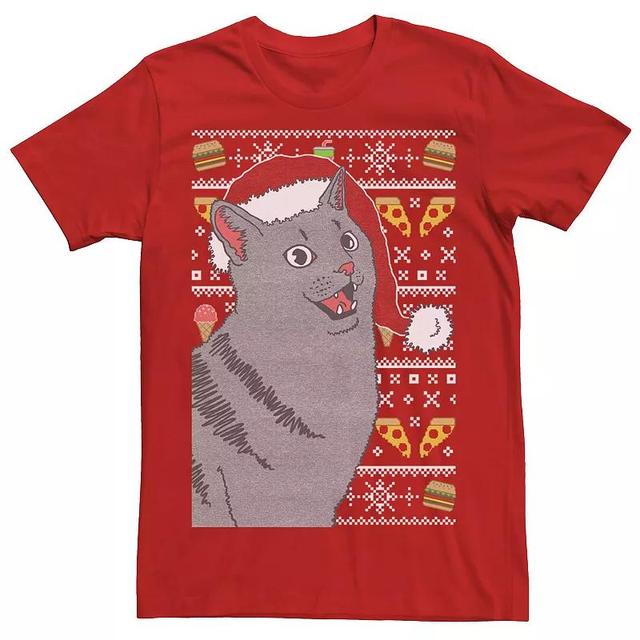 Mens Surprised Cat In Santa Hat Knit Style Graphic Tee Product Image