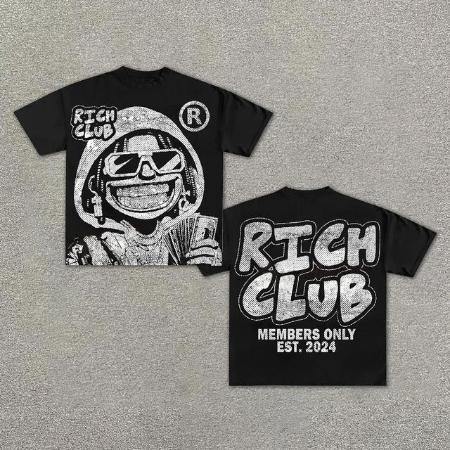 Vintage Cartoon Portrait Of Rich Club Graphic Cotton T-Shirt Product Image