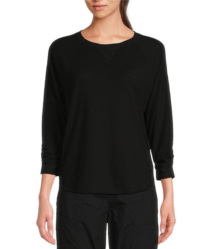 DKNY Sport by Donna Karan Mini Slub Waffle Knit Crew Neck 3/4 Ruched Sleeve Tee Product Image