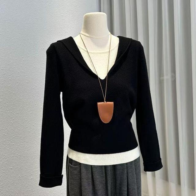 V-Neck Two Tone Mock Two-Piece Sweater Product Image