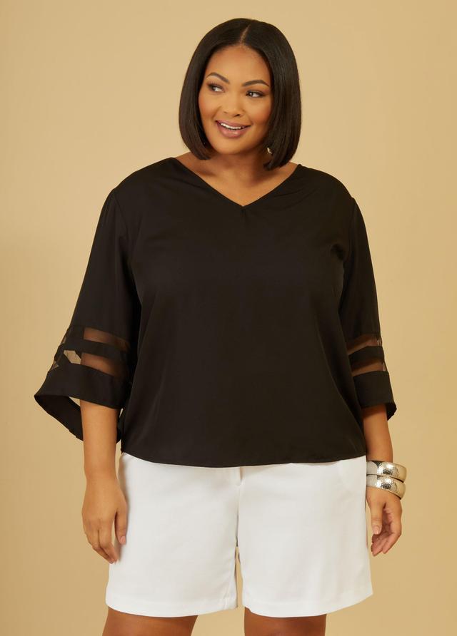 Plus Size Mesh Paneled Blouse Ashley Stewart Product Image