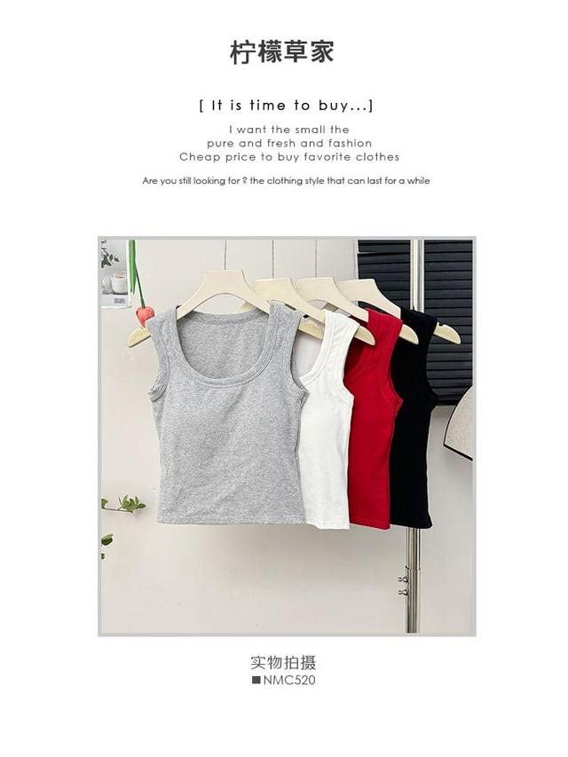 Plain Scoop-Neck Crop Tank Top with Pad Product Image