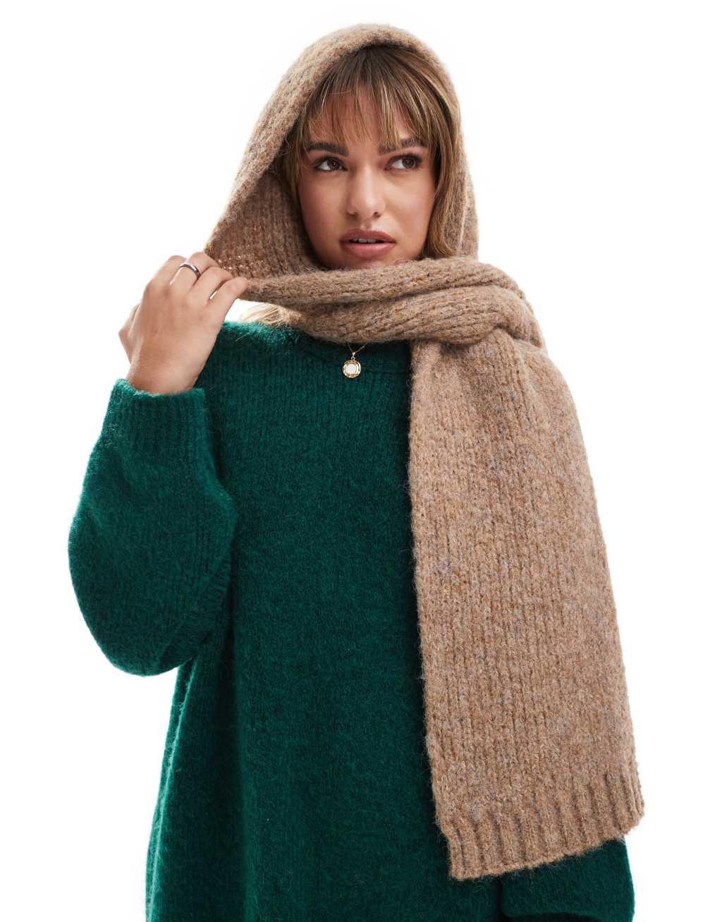 ASOS DESIGN knit scarf in wool mix in camel Product Image