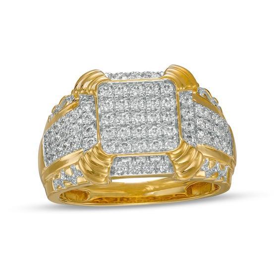 Men's 1 CT. T.w. Cushion Composite Diamond Tiered Four-Corner Border Multi-Row Ring in 10K Gold Product Image