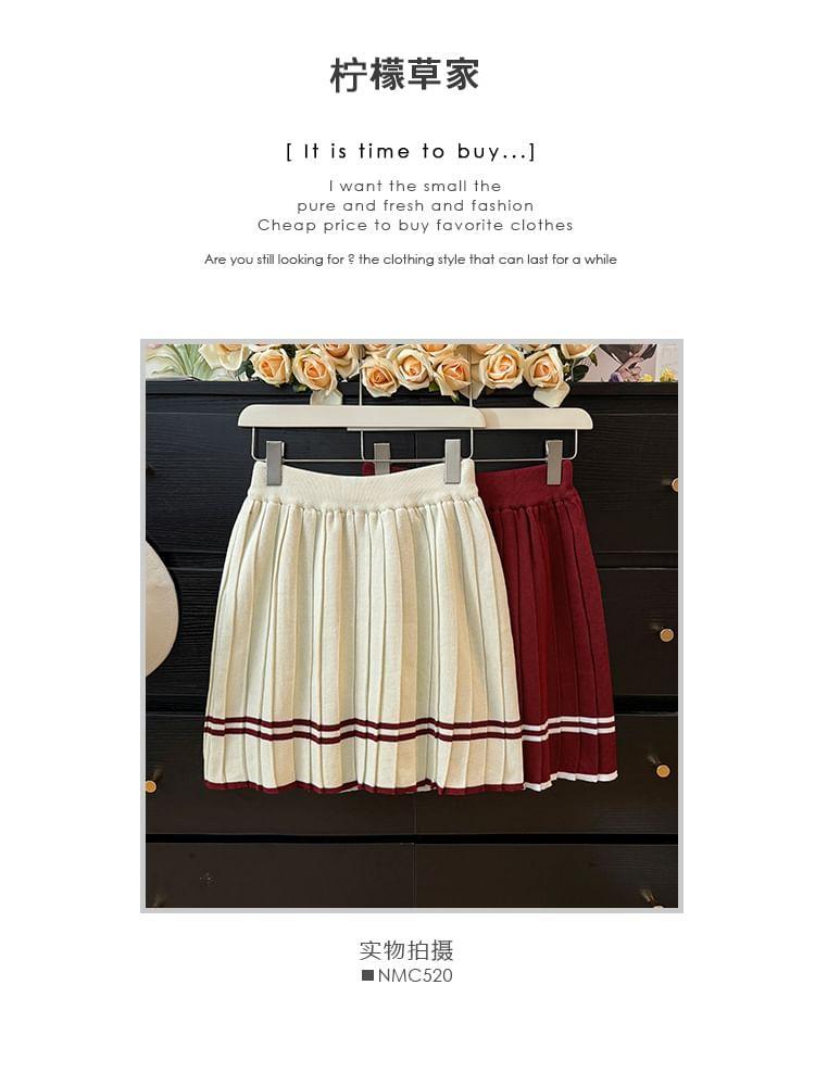 Striped High-Rise Pleated Mini Skirt in 5 Colors Product Image