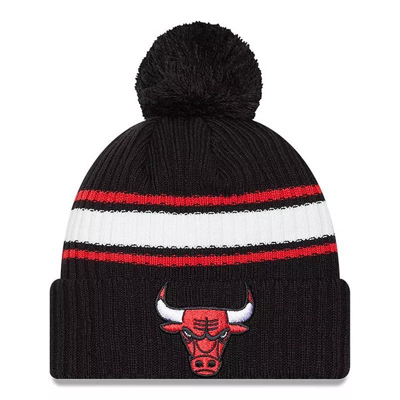 Mens New Era Chicago Bulls White Stripe Cuffed Pom Knit Hat Product Image