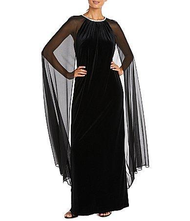 R  M Richards Chiffon Capelet Embellished Round Neck Gown Product Image