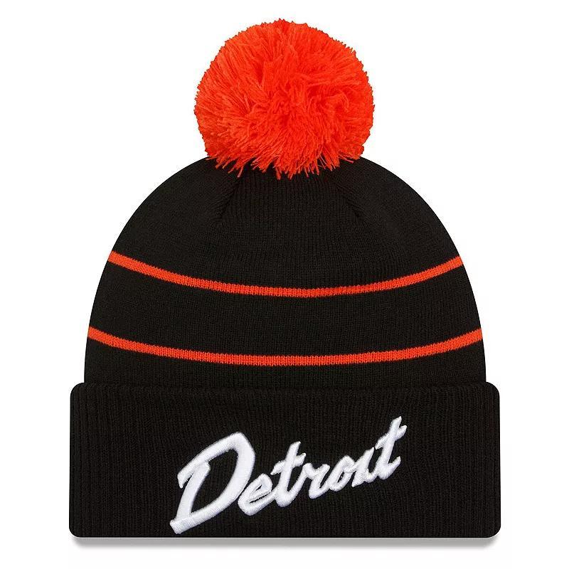 Mens New Era Black Detroit Pistons 2023/24 City Edition Cuffed Pom Knit Hat Product Image