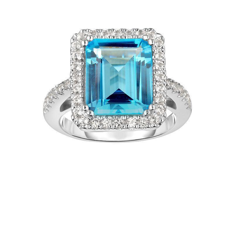 Sterling Silver Blue & White Topaz Halo Ring, Womens Product Image