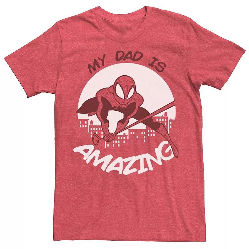 Mens Marvel Fathers Day My Dad Is Amazing Spider-Man Action Pose Tee Red Grey Product Image