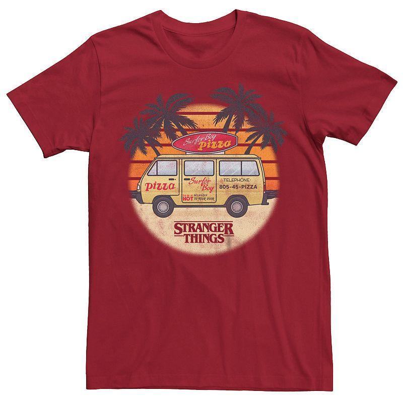 Mens Netflix Stranger Things Surfer Boy Pizza Tee Red Product Image