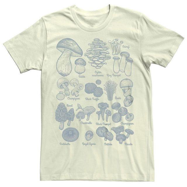 Mens Mushrooms Chart Drawing Graphic Tee Natural Product Image