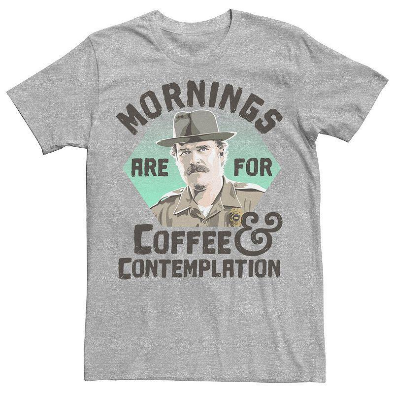 Mens Stranger Things Hopper Mornings Are For Coffee Contemplation Tee Athletic Grey Product Image