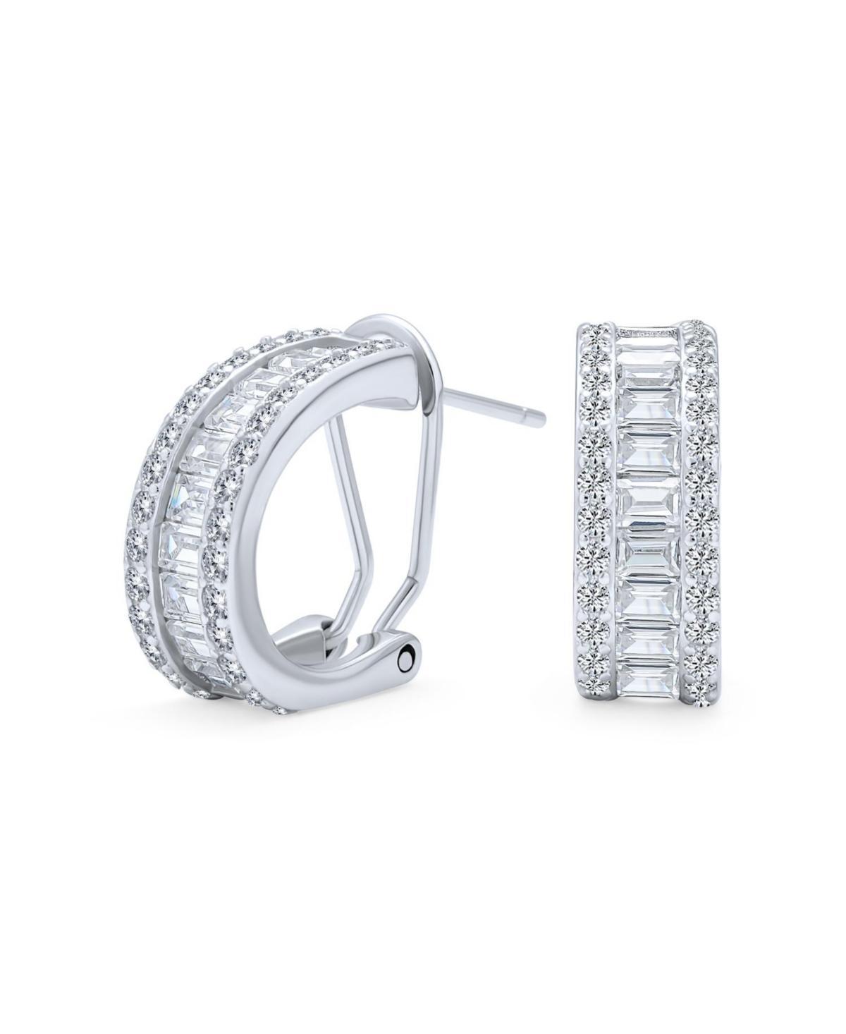 Bling Jewelry Holiday Baguette Cz Half Hoop Shrimp Style Earrings For Women Omega Back Sterling Silver Product Image