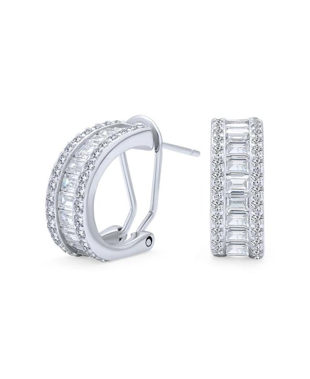 Bling Jewelry Wedding Bride Holiday Baguette Cz Half Hoop Shrimp Style Earrings For Women Omega Back .925 Sterling Silver Product Image