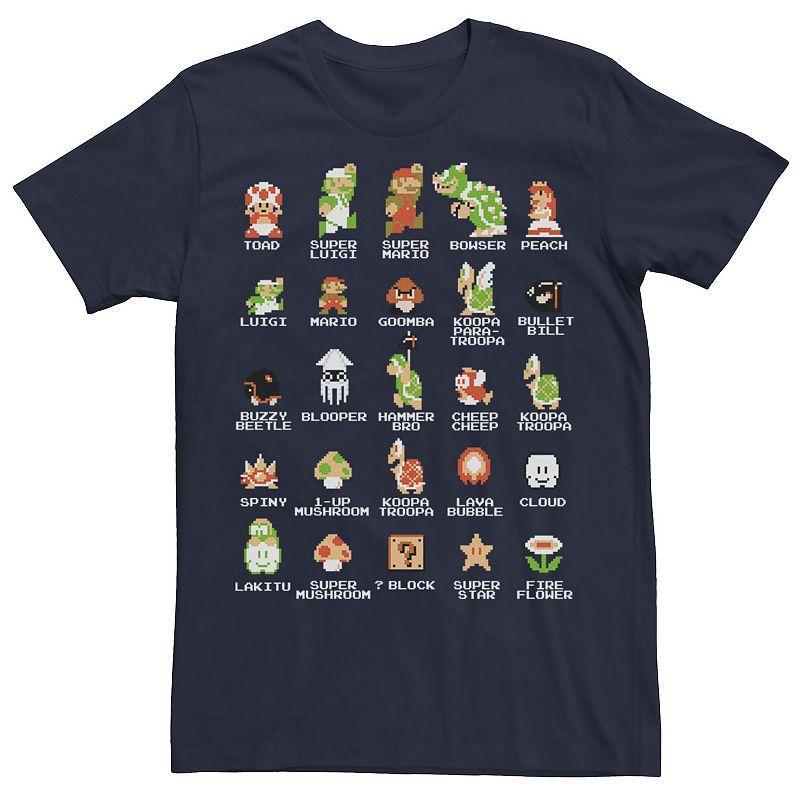 Mens Nintendo Super Mario 8-bit Pixel Icons List Vintage Graphic Tee Red Grey Product Image