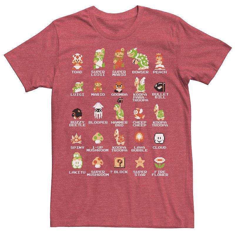 Mens Nintendo Super Mario 8-bit Pixel Icons List Vintage Graphic Tee Green Product Image