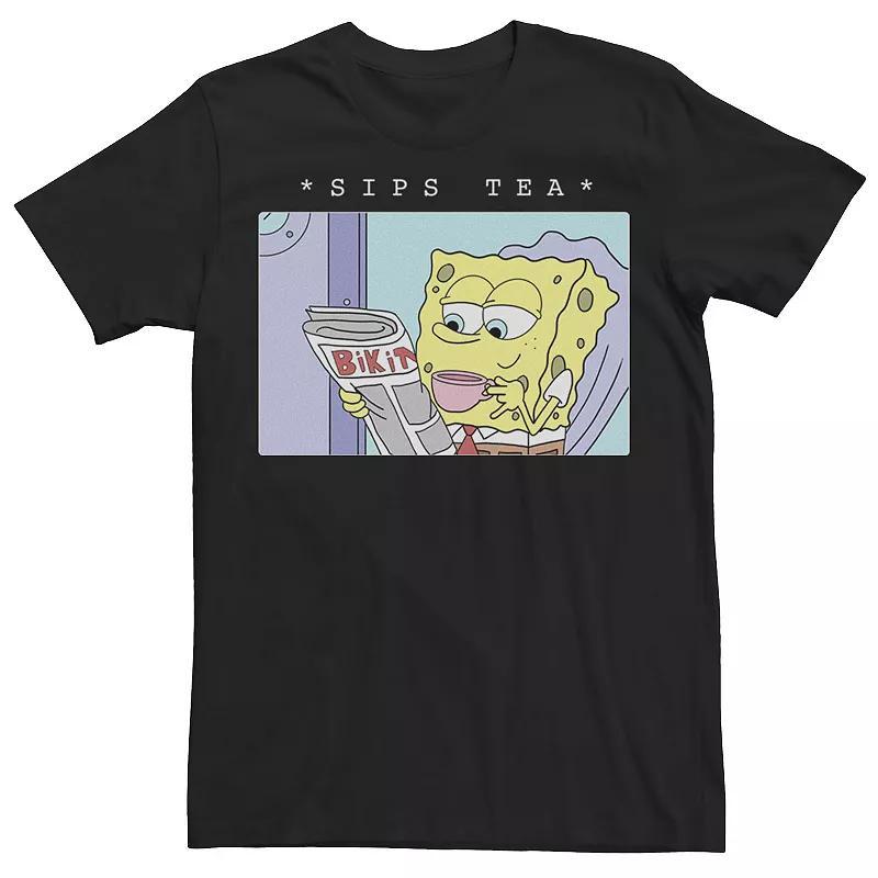 Mens SpongeBob SquarePants Sips Tea Meme Tee Product Image