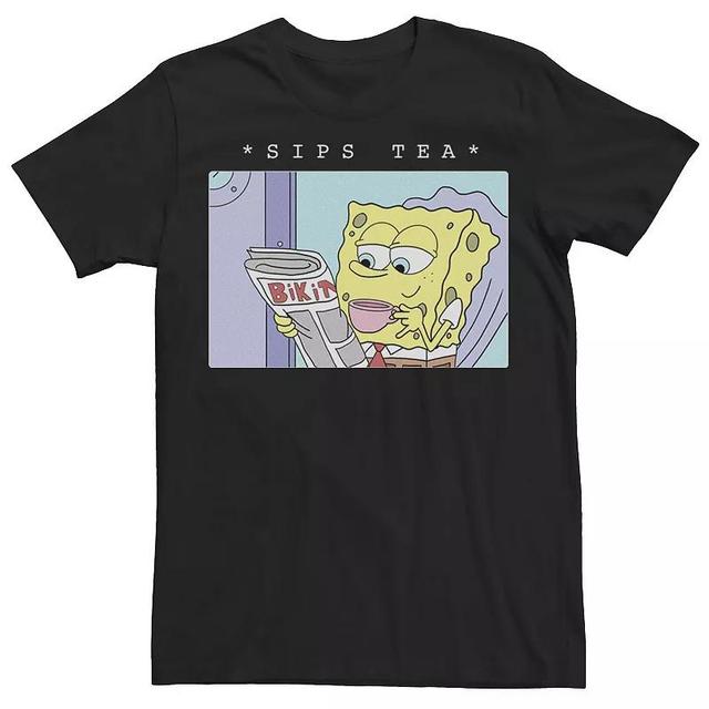 Mens SpongeBob SquarePants Sips Tea Meme Tee Black Product Image