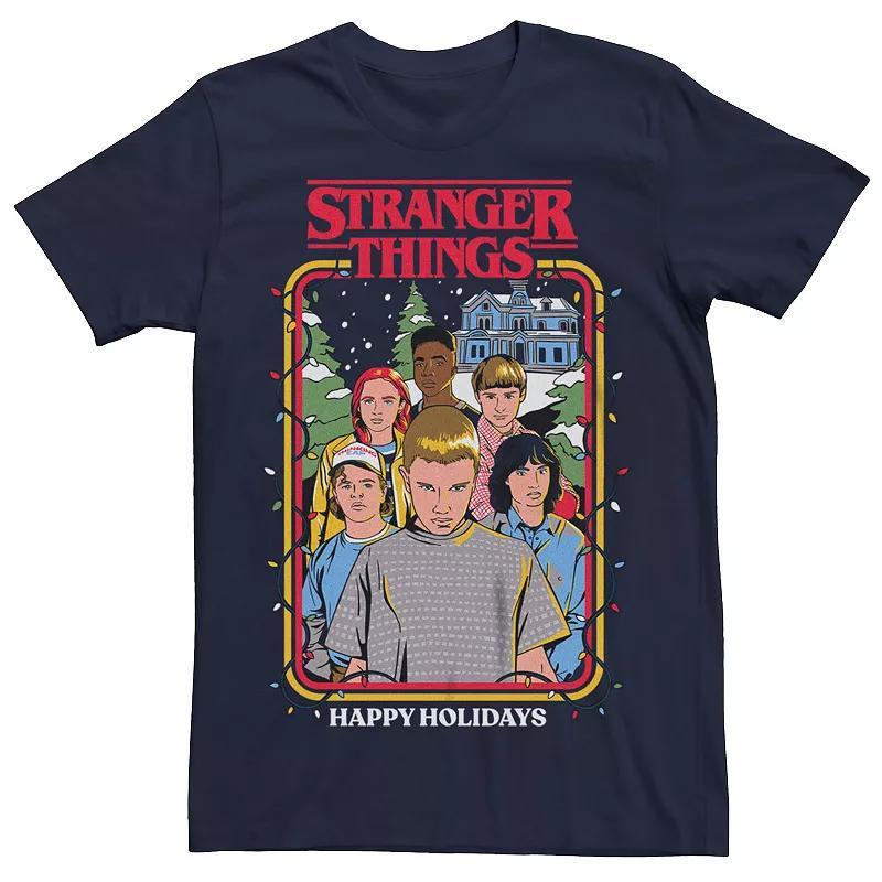 Mens Stranger Things Happy Holidays Graphic Tee Blue Product Image