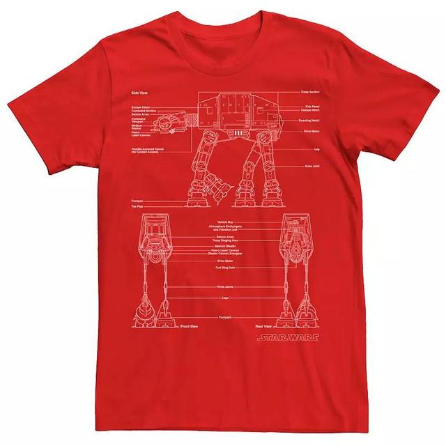 Mens Star Wars AT-AT Blue Prints Tee Red Product Image