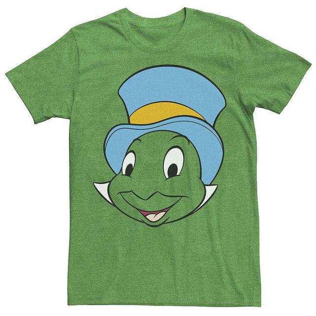 Disneys Pinocchio Jiminy Cricket Mens Big Face Tee Kelly Grey Product Image