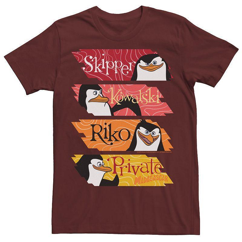 Mens Madagascar Penguins Name Panels Poster Graphic Tee Red Product Image