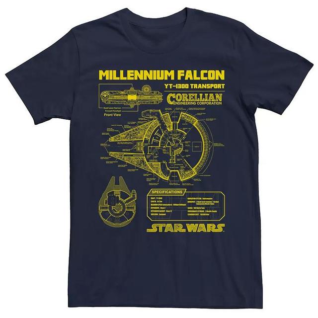 Mens Star Wars Millennium Falcon Schematics Tee Blue Product Image