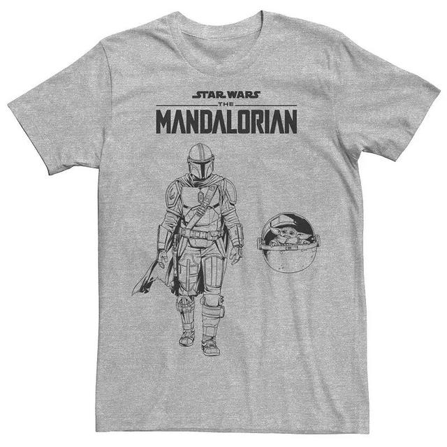 Mens Star Wars The Mandalorian Mando And Baby Yoda Lineart Graphic Tee Product Image