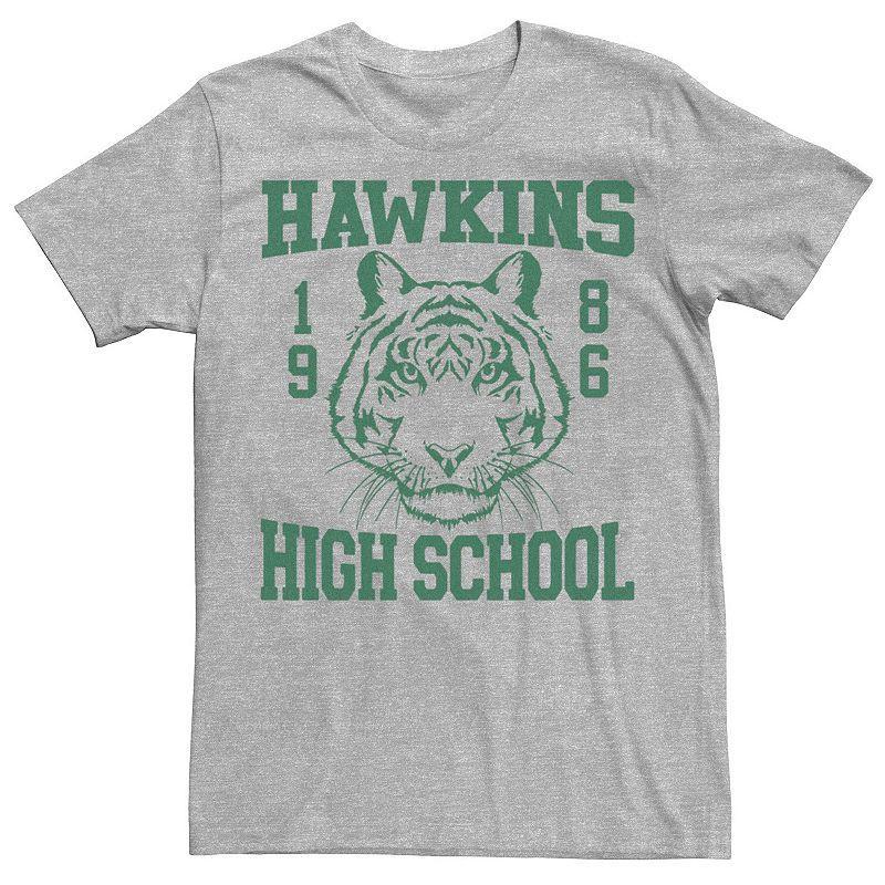 Mens Netflix Stranger Things Tiger Hawkins High School 1986 Tee Athletic Grey Product Image