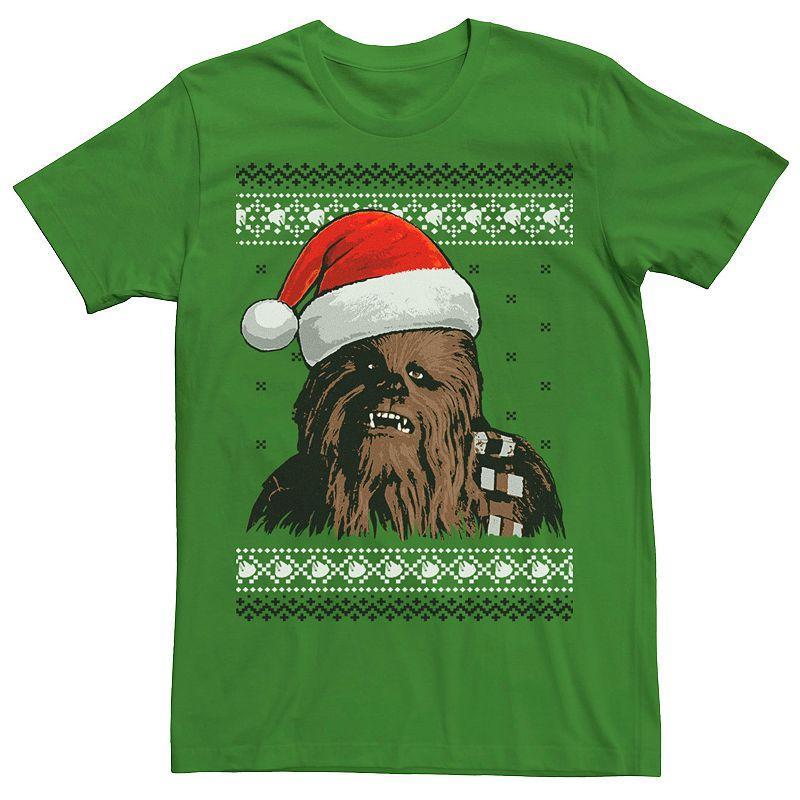 Mens Star Wars Chewie Santa Hat Ugly Christmas Sweater Graphic Tee Product Image