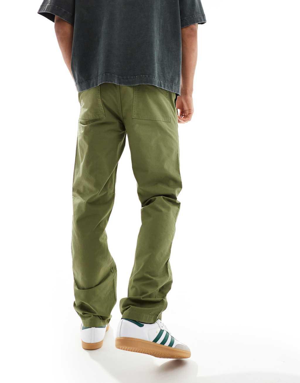 ASOS DESIGN straight fit ripstop pants in olive green - part of a set Product Image