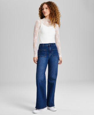 And Now This Womens High-Rise Wide-Leg Patch-Pocket Jeans, Created for Macys Product Image