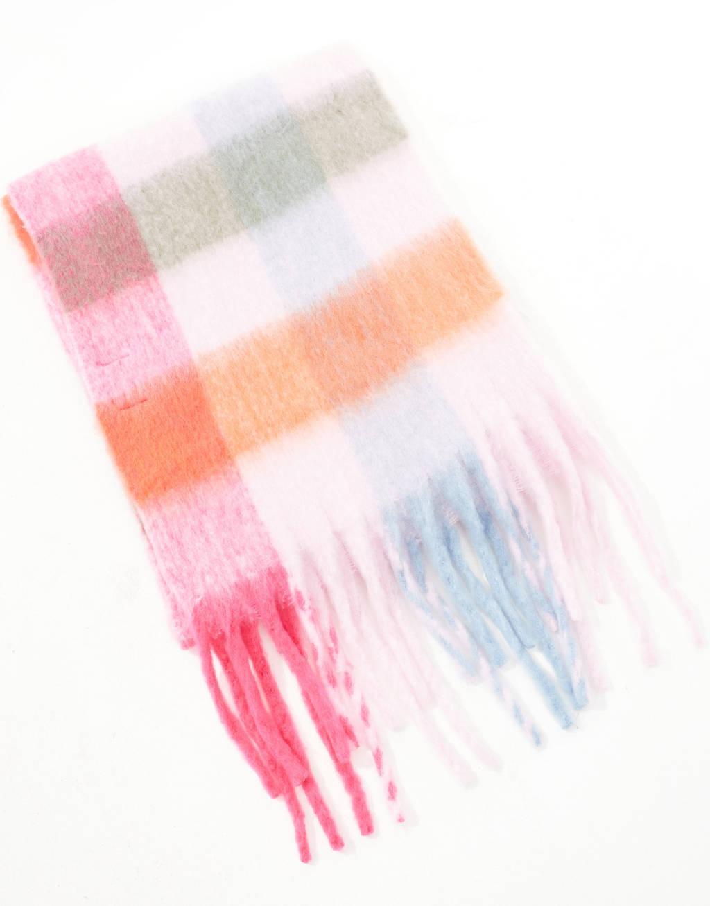 Pieces super soft tassel scarf in multicolored happy plaid Product Image