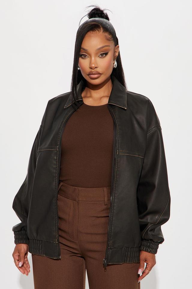 Ryan Oversized Washed Faux Leather Jacket - Chocolate Product Image