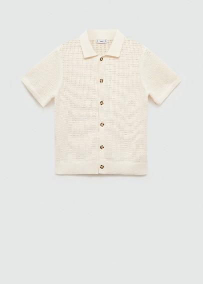 MANGO MAN - Openwork knit polo with buttons off whiteMen Product Image