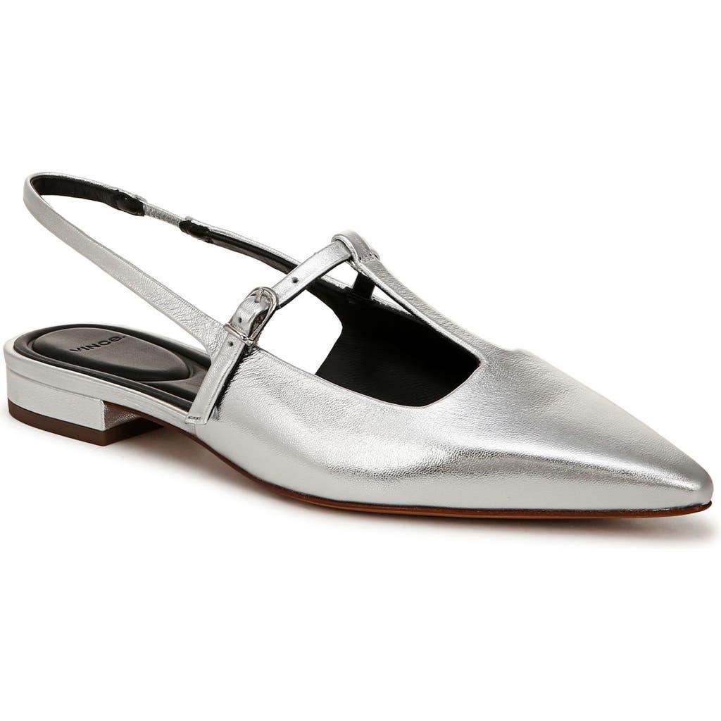 Lliana Metallic T-strap Ballerina Flats In Silver Leather Product Image