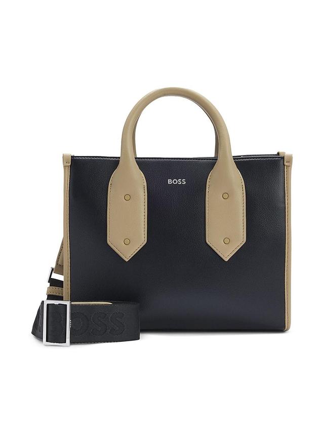 Womens Two-Tone Faux-Leather Tote Bag Product Image